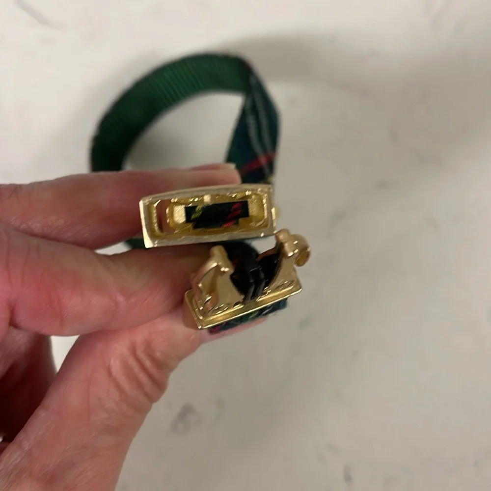 Holly Jolly Green Plaid Flannel Dog Collar Gold-tone Hardware Small-Medium X-MAS
